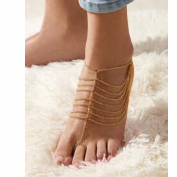 Goldtone Chains Boho Toe Ring Ankle Bracelet Barefoot Sandal NEW - Picture 1 of 1